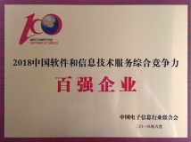 CA88集团官网科技荣获“2018中国软件和信息技术服务综合竞争力百强企业”荣誉